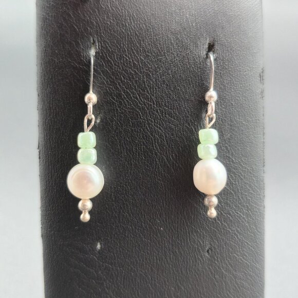 Silver Plated Genuine Pearl And Beaded Earrings A6500 - Picture 2 of 5